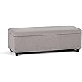 SIMPLIHOME Avalon 48 inch Wide Contemporary Rectangle Storage Ottoman Bench in Cloud Grey Linen Look Fabric, Assembled, for the Living Room, Entryway and Family Room