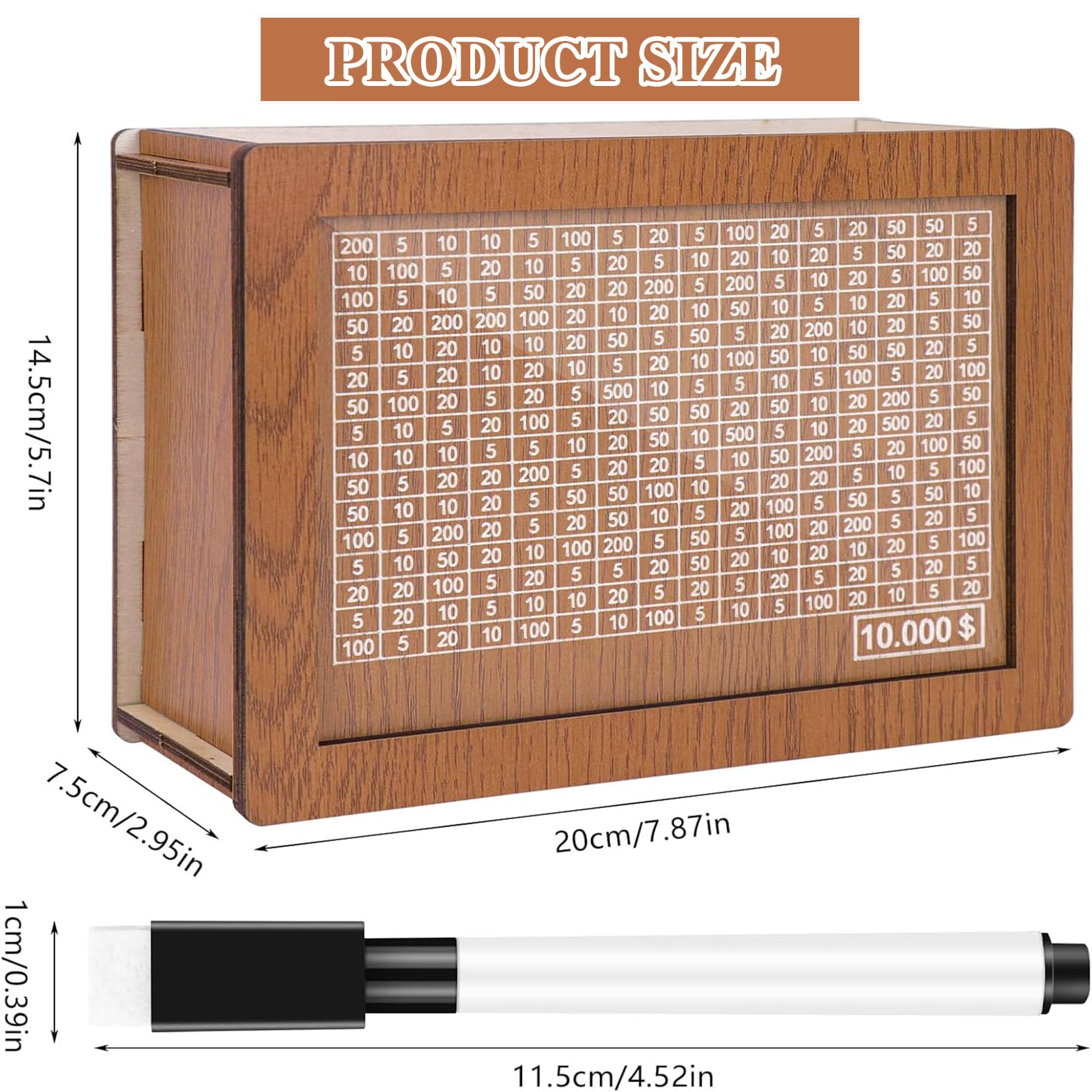 Cash Vault Wooden Savings Box,10000 Savings Challenge Box, Money Saver Box 10k Smash,Wooden Cash Savings Box with Money Target and Numbers (10000 Dollar)