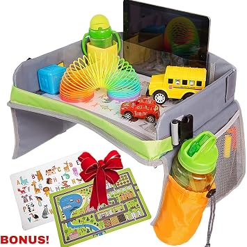 Bulabee Kids Travel Tray For Car Seat Perfect Toddler Activity Play Organizer For Toys Games Holds Ipad Or Tablet Snack Tray Dry Erase Top