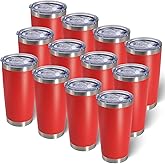 AIANJI 20oz Tumbler Bulk Stainless Steel Tumblers with Lid Vacuum Insulated Double Wall Travel Coffee Mug Powder Coated Tumbler Cup for Hot and Cold Drinks(Red, 12 pack)