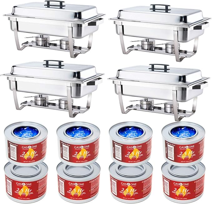 Alpha Living 4 Pack 8QT Chafing Dish & 8 PC Gel Fuel High