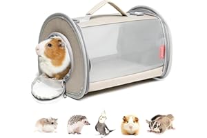 Ioview Guinea Pig Carrier Travel Small Animal Carrier Bag Lizard Bird Rabbit Carrier Cage Squirrel Breathable Bag Portable Travel Hamster Small Pet Hangbag (Small, Khaki)