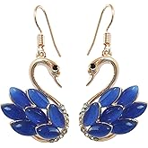 Navachi 18k Yellow Gold Plated Swan Bird Multicolor Created-Opal Crystal Dangle Drop Earrings