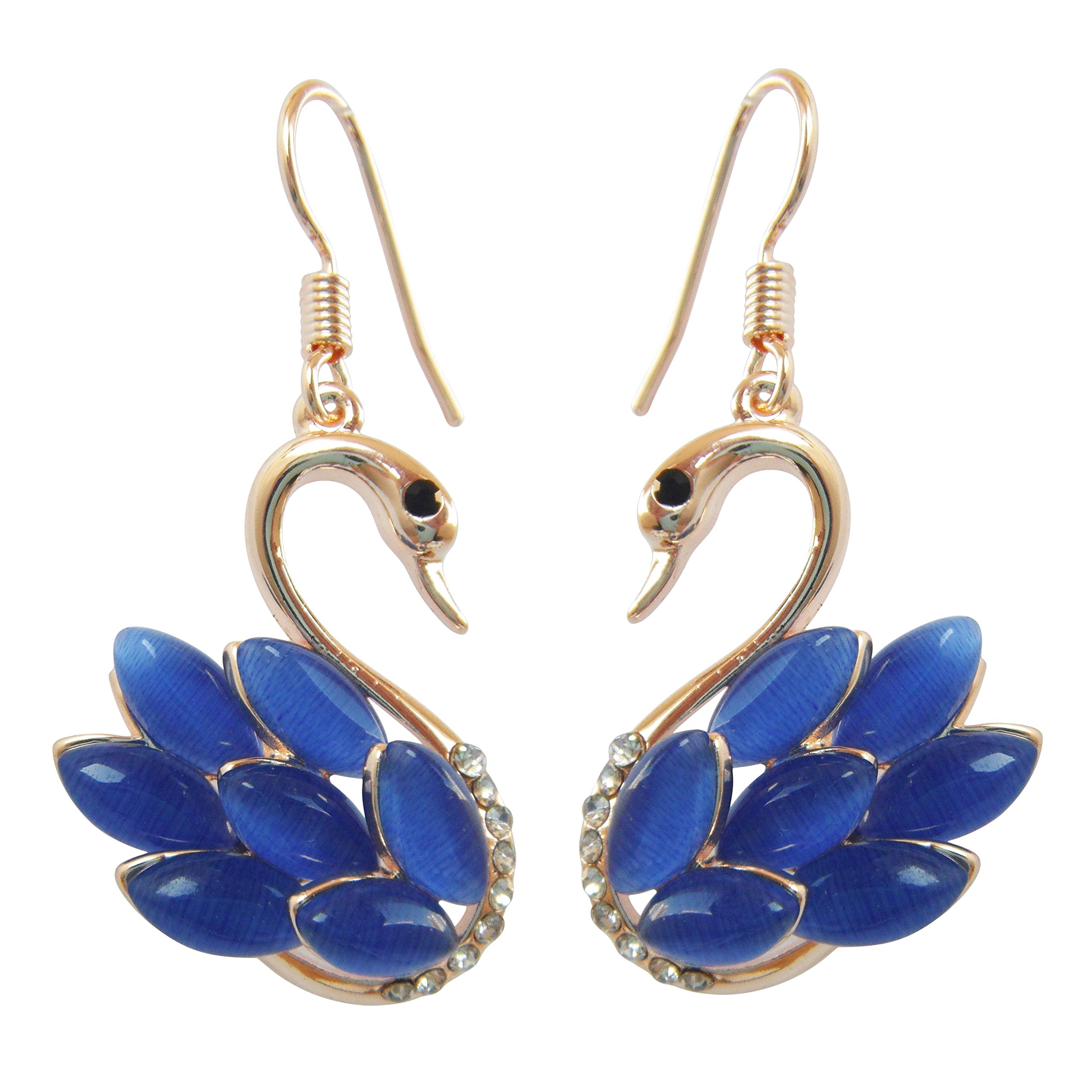 Navachi 18k Yellow Gold Plated Swan Bird Navy Blue Opal Crystal Az2105e Dangle Drop Earrings