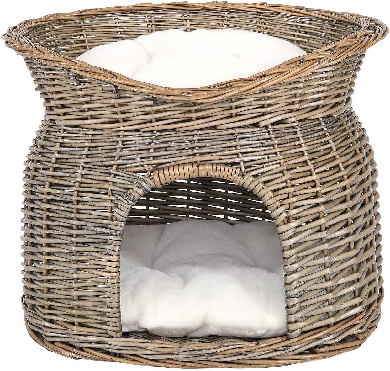 dibea Wicker Basket for Cats Cat Cave Cat Basket with Cushion 55 x 39 x