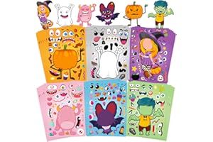 KOCKUU 36 Sheets Halloween Pumpkin Craft Stickers Party Favors Make a Face Stickers Zombie Witch Vampire Ghost Bat Self Adhesive DIY Stickers for Halloween Kids Toddlers Classroom Treats Party Game Stickers