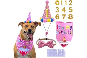 POSAPET Pink Crown Dog Birthday Party Hat Girl with Numbers Dog Birthday Scarf Bandana Bow Tie Female for Small Dogs Cats