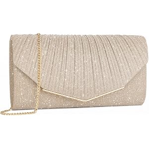 EZATEE Sparkly Evening Clutch Purse Bag Handbags for Women Formal Party | Small Pleated Dressy Glitter Clutch Purse Crossbody