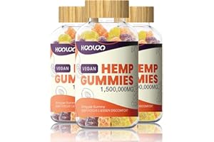 HOOLOO Hemp Gummies, Vegan, 2 Pack (Vegan-3 Pack-1,500,000mg, Juicy Orange,Grape,Peach)