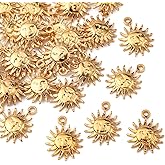 Airssory 30 Pcs 304 Stainless Steel Golden Plated Textured Sun Charms for Jewelry Making DIY Craftings