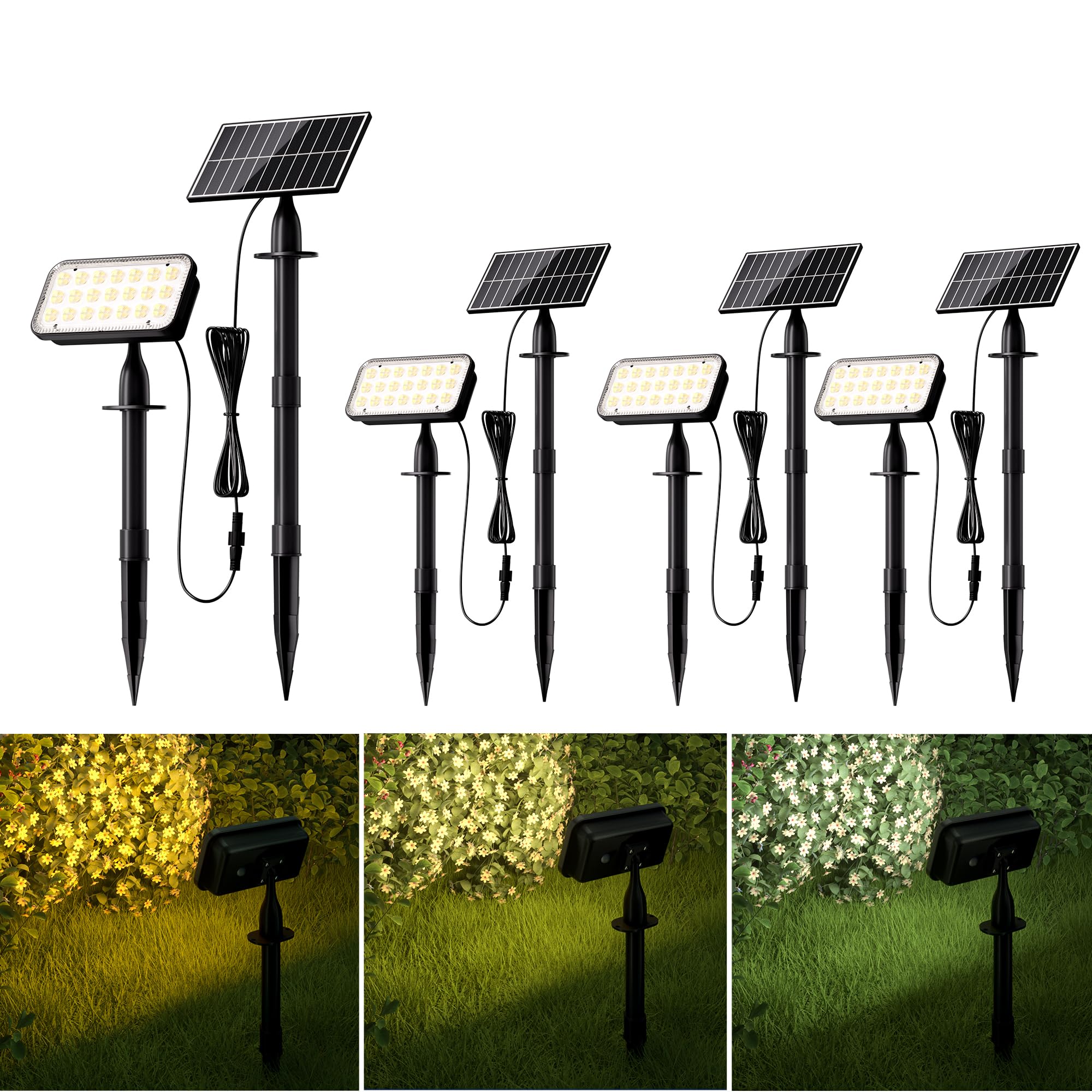 Photo 1 of **PARTIAL SET ONLY 3/DIRTY** JACKYLED Solar Spot Lights Outdoor, 84-LED Solar Spotlights with 10ft Cord, 5 Lighting Modes, IP65 Waterproof Landscape Lights for Yard, Garden, Pathway, Ground & Wall Mount, 4-Pack