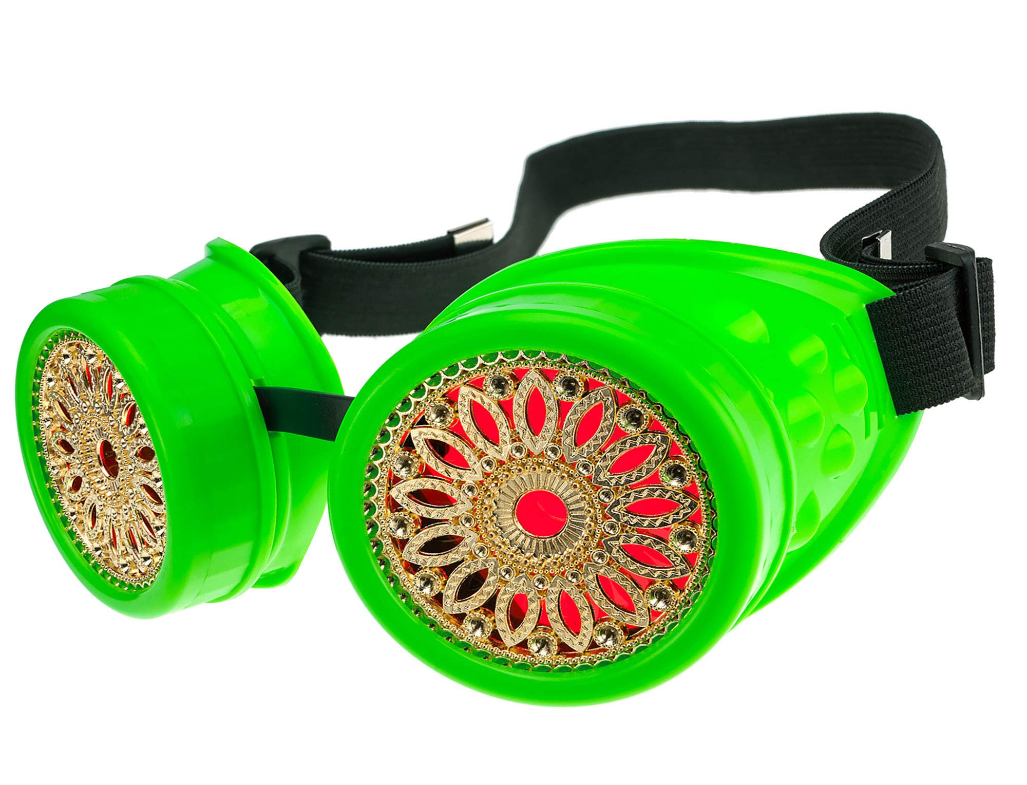 Welding Cyber Goggles Steampunk Goth Cosplay Sunglasses 50s Round Glasses Party Fancy Dress MFAZ Morefaz Ltd (Neon Green Design)