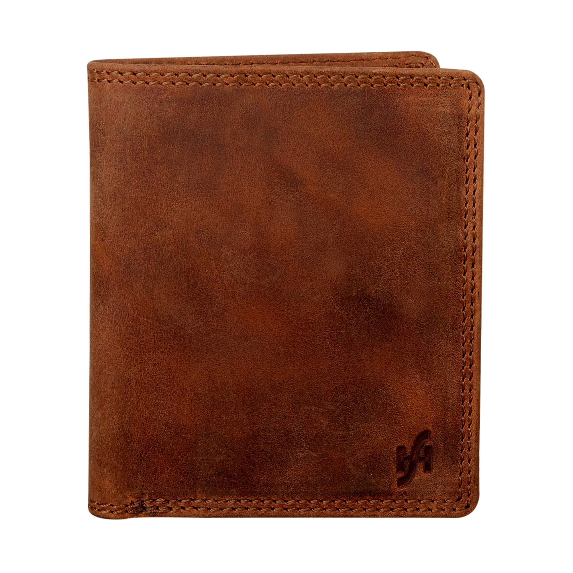 STARHIDE Wallets Mens RFID Blocking Real Distrssed Hunter Leather Gents Wallet with 2 ID Windows, Zip and Coin Pocket Trifold Vertical Wallet Gift Boxed 1070 (Brown)