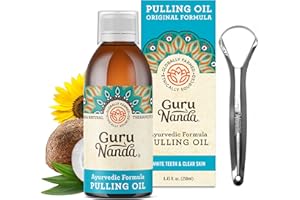 GuruNanda Original Oil Pulling Mouthwash, Promotes Deep Cleaning, with Coconut & Sesame for Teeth & Gum Health & Fresh Breath, with Tongue Scraper, Alcohol-Free, 8.45 Fl Oz