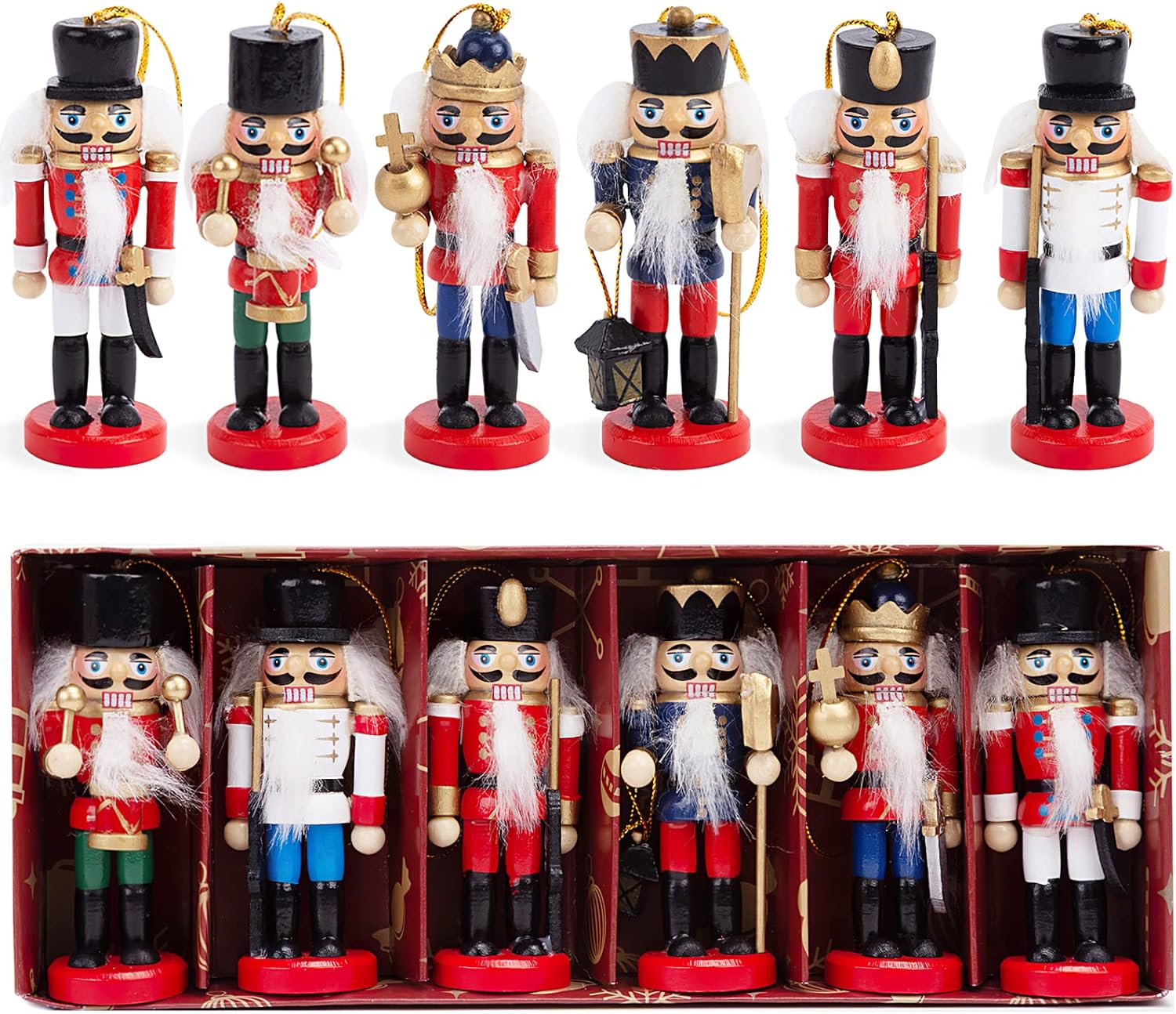 Nutcrackers - AMOR PRESENT 6PCS Christmas Nutcracker Set, 3 Inch Wooden Nutcracker Hanging Decorations Nutcracker Soldier Ornaments for Christmas Tree Gift Shelves Table Decoration