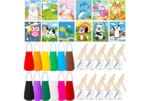 Ireer 84 Pcs Kids Paint Party Set Include 12 Animal Pre Drawn Canvas, Brushes, Palettes, 12 Set Acrylic Paints, Apron Canvas, Painting Kit for Kids Birthday Party Gift School Supplies(8 x 10 Inches)