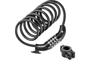 Retrospec Grizzly Cable Bike Combination Lock Combo, Heavy Duty Anti Theft Bicycle Cable Lock, 6 Foot Coiled Cut Resistant Ca