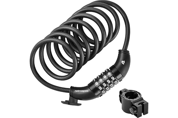 Retrospec Grizzly Cable Bike Combination Lock Combo, Heavy Duty Anti Theft Bicycle Cable Lock, 6 Foot Coiled Cut Resistant Ca