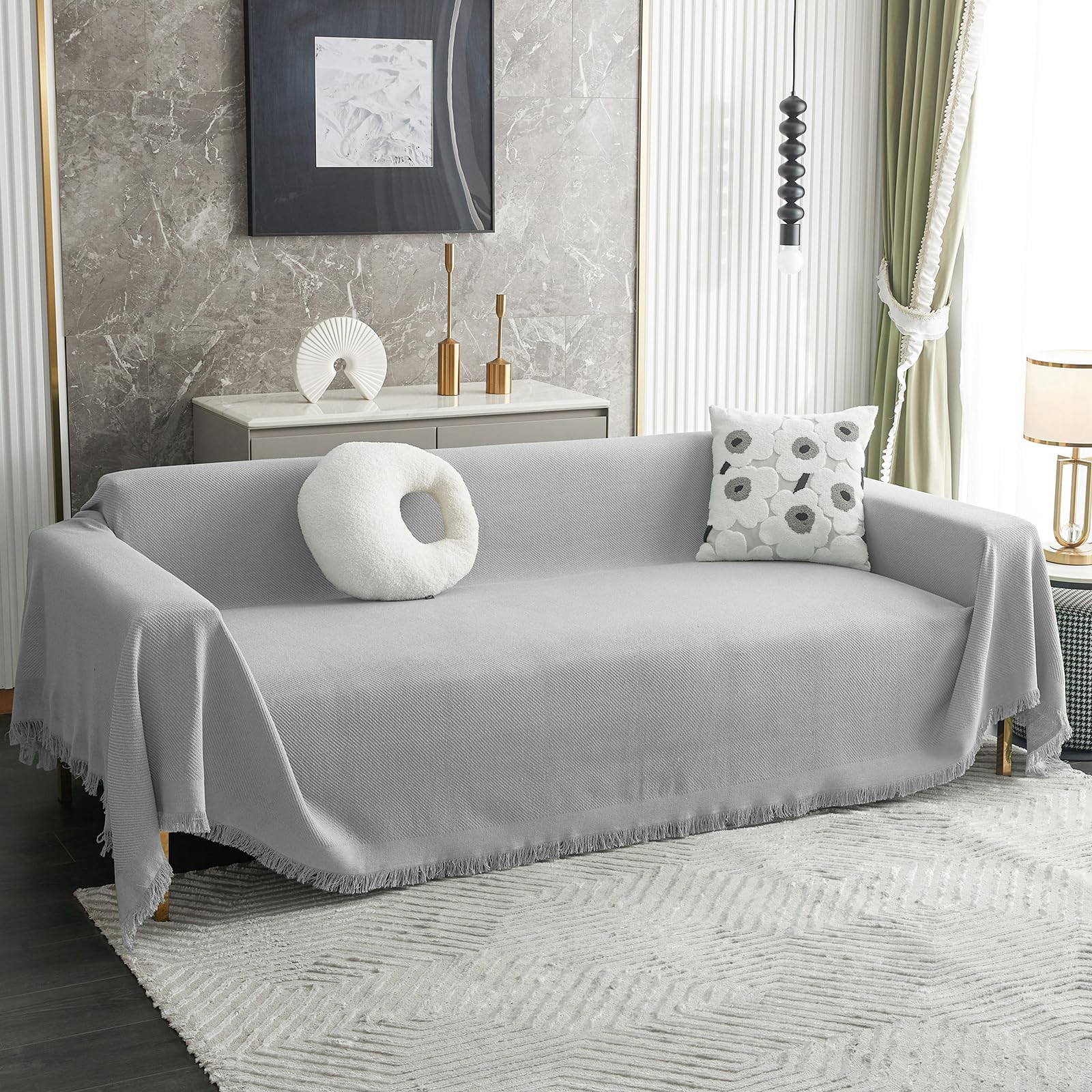 Photo 1 of **** 2  PK **** MYSKY HOME Couch Cover Sofa Covers Sectional Couch Covers for 3 Cushion Couch Sofa Cover for Living Room L Shaped Sofa Slipcovers for Dogs (X-Large, 71" x 118", Light Grey)