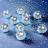 Youdepot Disco Ball Light String – 10 LED 9.84-Foot Mirror Disco Ball String Lights, Battery Powered for Party, Wedding, Christmas, Holiday, Classroom Decor (Silver White, 1.57 Inch)