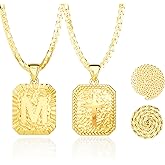 ketryep Gold Initial Necklaces for Men 18k Gold Plated Letter A-Z Pendant With Stainless Steel Figaro/Rope/Cuban Chain, Mens Cross Letter Necklace for Christmas Birthday Religious Gifts