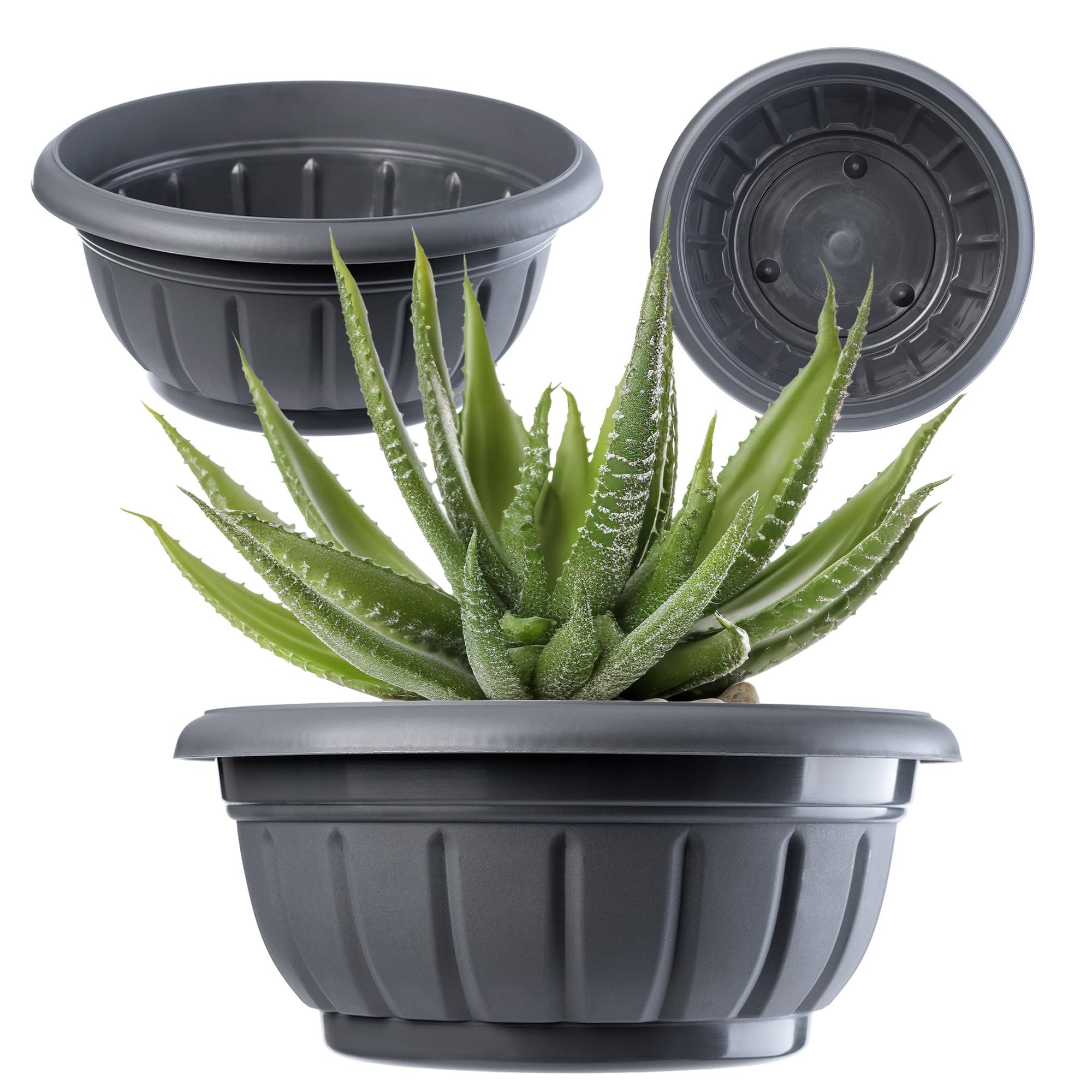 KADAX Flower Bowl, Outdoor Planter, Weatherproof Plastic Flowerpot in various sizes, Round Plant Pot for Garden, Balcony and Terrace, Durable Pot (⌀30 cm, Anthracite)