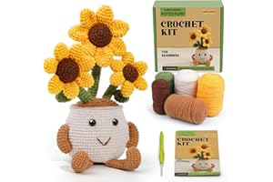 Mnuizu Crochet Kit for Beginners, Sunflower Potted Beginner Crochet Kits for Adults, Crochet Starter Kit with Step-by-Step Vi