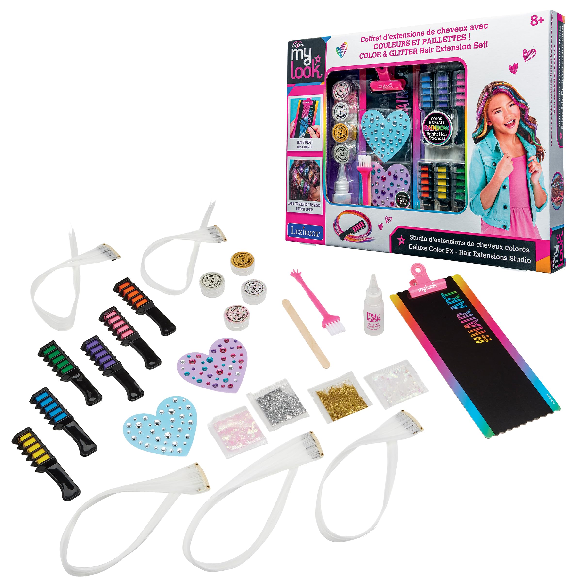 LEXIBOOK, Colored Hair Extension Studio - Deluxe Edition, Pink Blue Orange Green Yellow Purple, CRSS11
