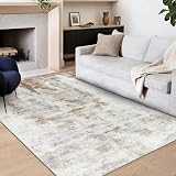 Famibay 160x230cm Beige Wool Effect Rug Non Slip Low Pile Large Abstract view 3