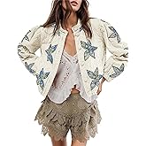 OPCAKM Women's Cropped Puffer Jacket Lightweight Flower Embroidery Quilted Outerwear Coats