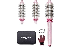 Wavytalk Heatwave Pro Ionic Thermal Brush Set, 3-Size Heated Round Brush for Short to Long Hair, Bilateral Negative Ions for Frizz-Free Shiny Blowout, Pink