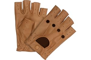 HOMBURY Mens Leather Driving Gloves Fingerless, Genuine Leather Driving Gloves for Men and Women