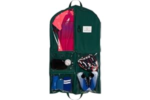 Waterproof Hanging Garment Bag 40 inch Clothes Bag with Gusset, 5 Pockets & Side Zip for Dance Costumes, Cheer, Skating, Theatre, Beauty Pageants,Cheer & More by Kendall Country, Forest Green