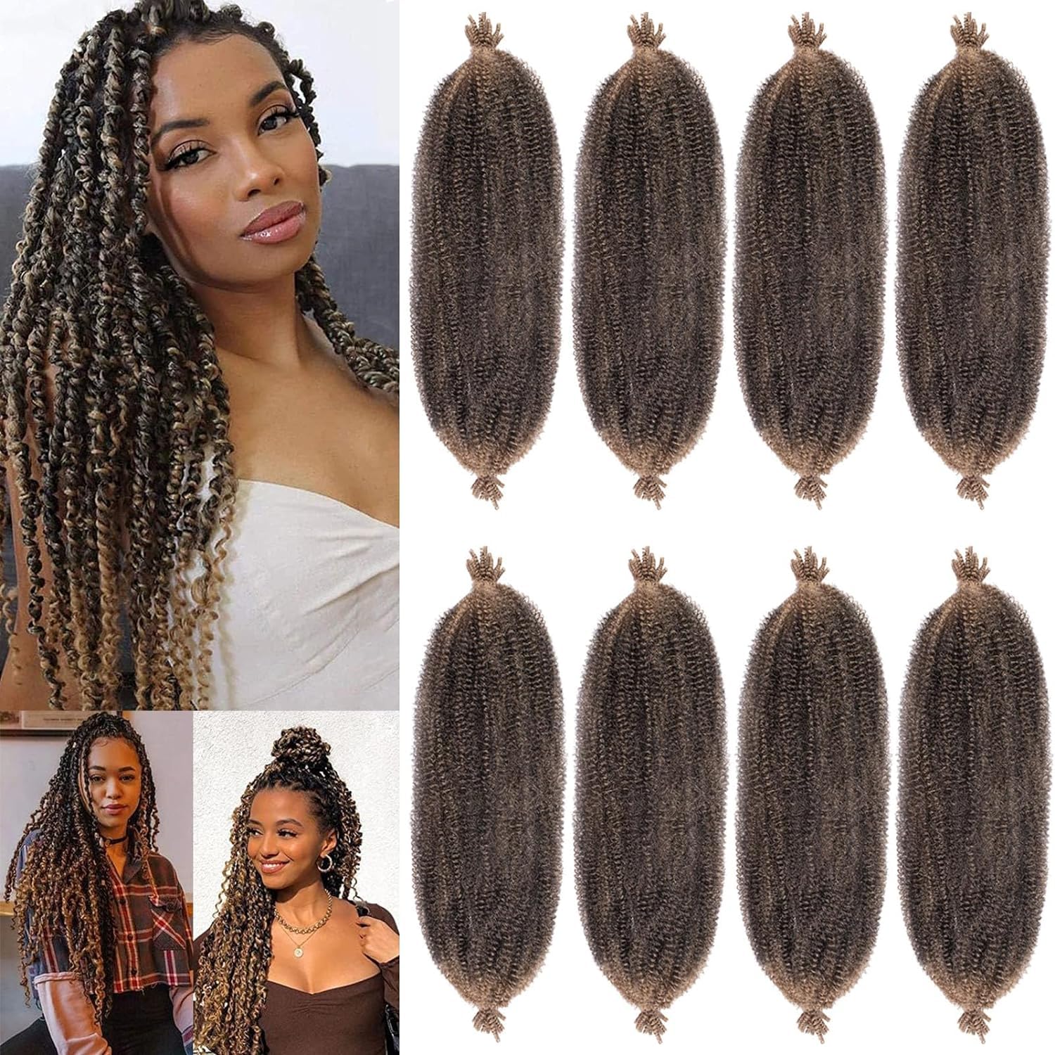 Xtrend 8 Packs Springy Afro Twist Hair 24 Inch Pre-Separated Spring Twist Crochet Braids Hair For Soft Faux Locs Synthetic Marley Twist Braiding Hair Extension For Women (8 Strands/Pack,T27#)