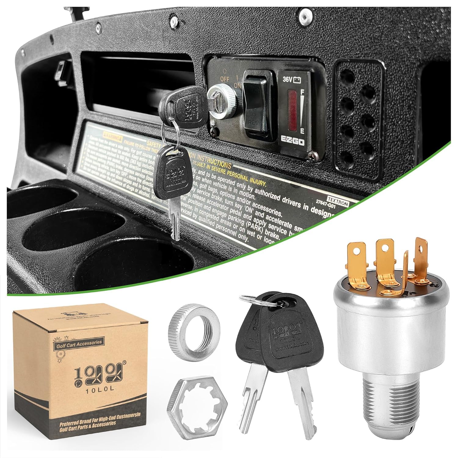 10L0L Golf Cart Keys Starter Ignition Switch Kit for EZGO, 4 Terminals, OEM# 33639-G01 33639G01, 33639-G03 33639G03