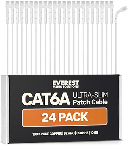 7ft White Slim CAT6 Ethernet Cable, Slim Snagless RJ45, UTP, LSZH, 28AWG Bare Copper, Slim Network Patch Cord, Fluke Tested