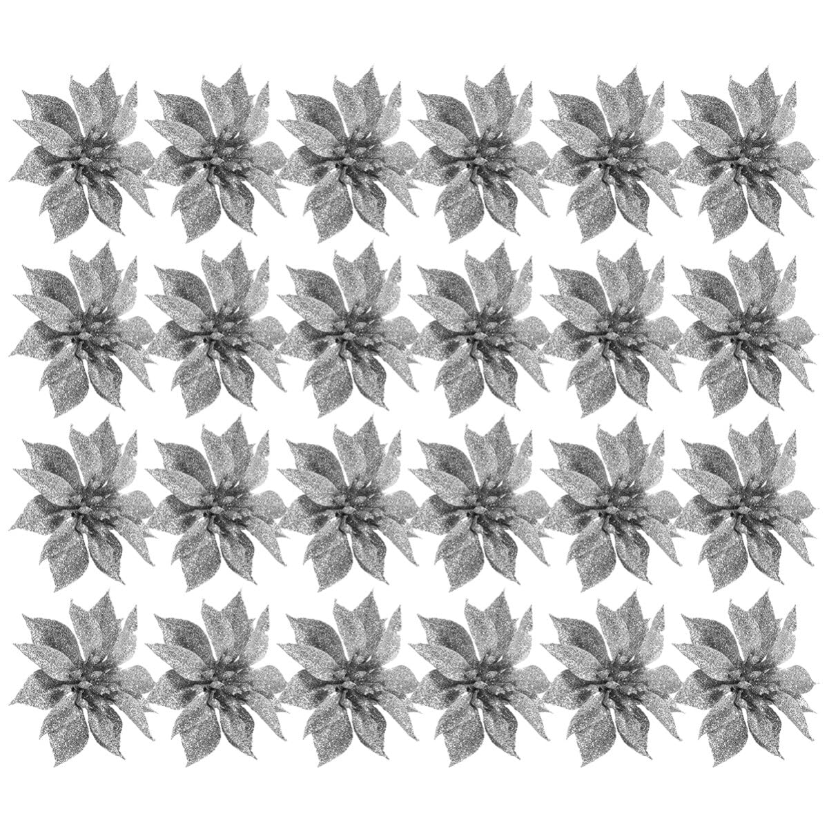 Abaodam 24pcs Christmas Mini Decor Small Artificial Flowers Mini Wreath Christmas Poinsettia Ornaments Tree Crafts Decoration Glitter Garland DIY