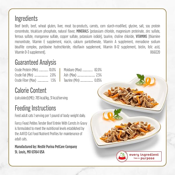 PURINA FANCY FEAST PETITES TENDER BEEF ENTREE WITH CARROTS IN GRAVY GOURMET WET CAT FOOD – (PACK OF 12) 2.8 OZ. TUBS