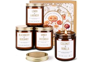 YINUO CANDLE 28oz Wood Wick Candles That Crackle: 4 Pack Scented Candles for Home Scented, Aromatherapy Candle Set with Crackling Wooden Wick Up to 200H Burning Candle Gift Set for Birthday Thanksgiving Christmas