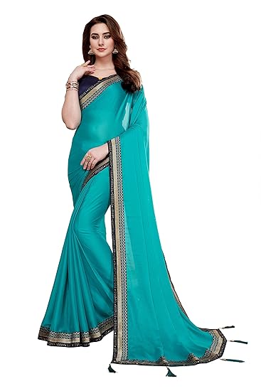 Women's Silk;Pure Georgette Saree With Blouse Piece (3092_ Blue)
