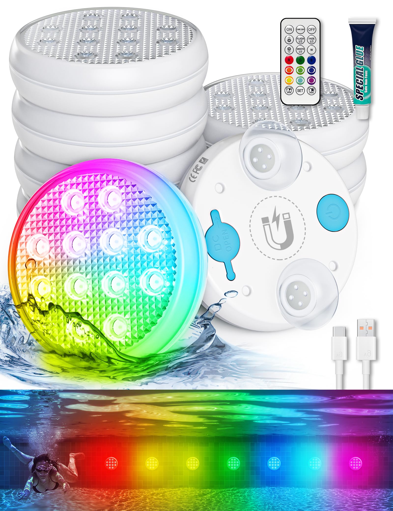 Submersible LED Lights with Remote, Changing Multicolor Underwater Pool ...