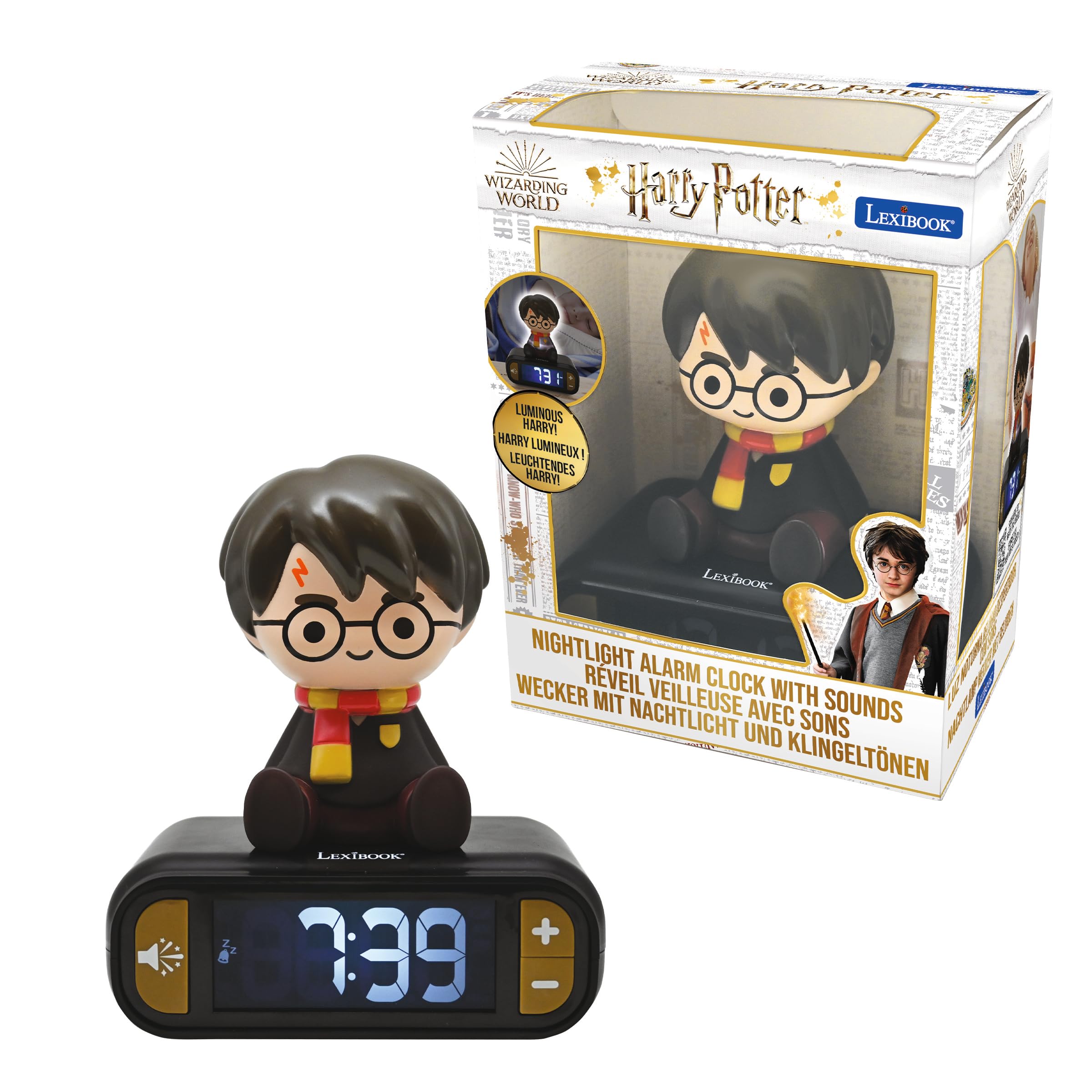 LEXIBOOK, Harry Potter, Nightlight alarm clock, Sounds and Melodies, LCD Backlit screen, Luminous, Snooze, Black, RL800HP