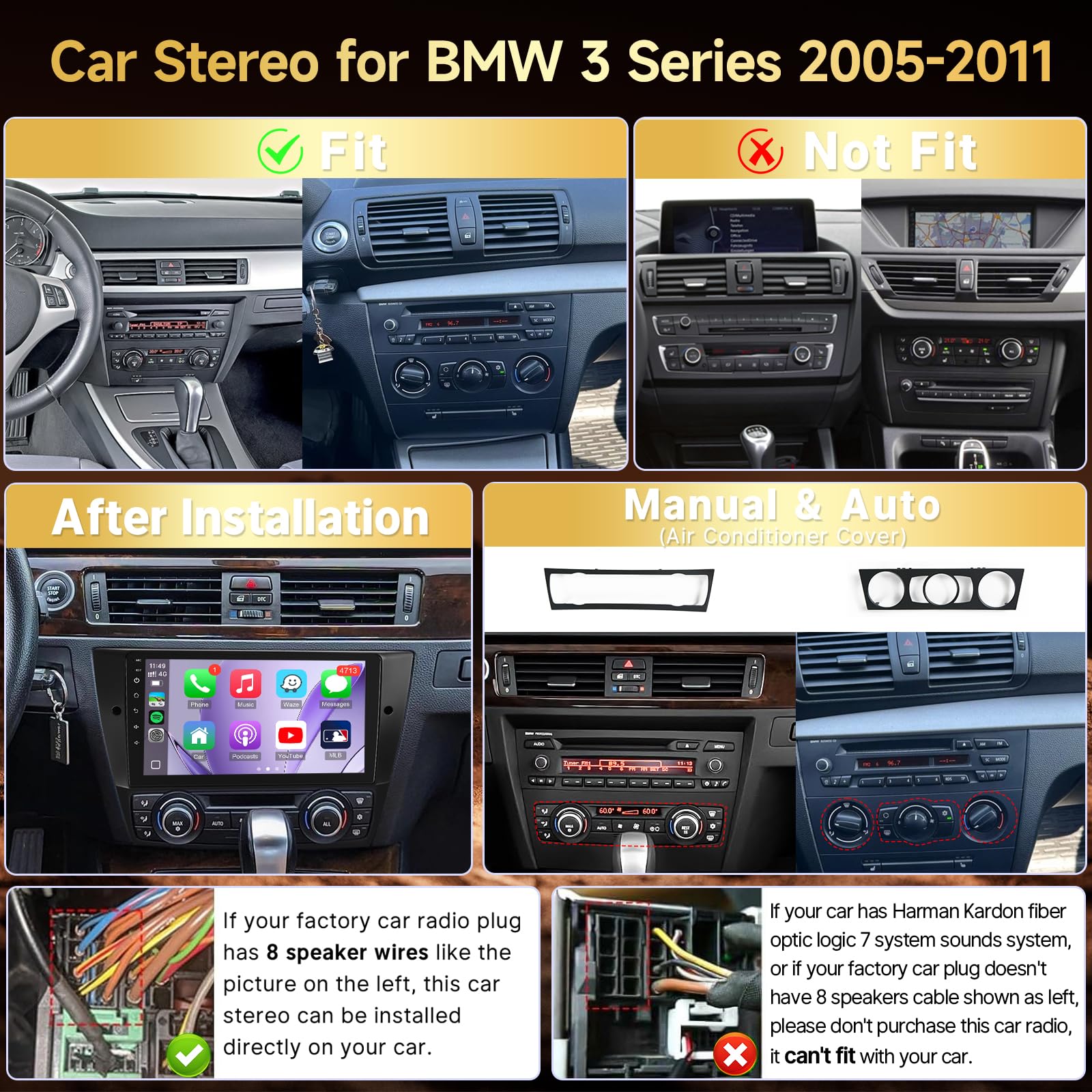 Condition photo showing New/Like New for naifay 8core android12 car radio for bmw 328i 325i 335i (e90/e91/e92/e93) 2005-2011, 9inch touch scr