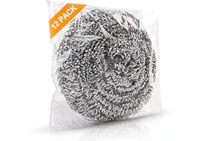 ovwo 12Pack Upgraded Steel Wool Scrubbers - Premium Stainless Steel Scrubber, Metal Scouring Pads, Steel Wool Pads, Kitchen C