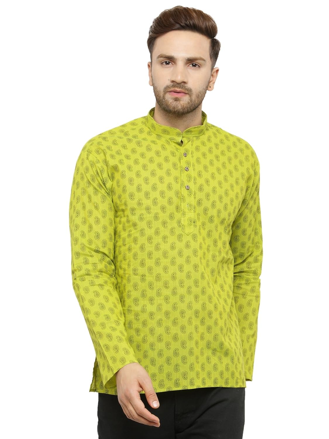 rg designers green printed mens short kurta_rgds6580mango-green