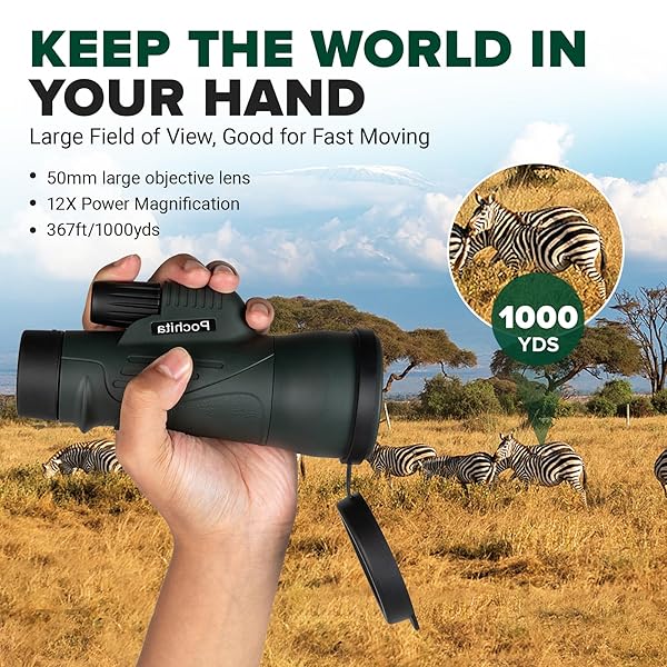 12X50 ED MONOCULAR TELESCOPE FOR ADULTS, HIGH POWERED MONOCULAR WITH BAK4 PRISM & FMC LENS, WATERPROOF HANDHELD TELESCOPE FOR BIRD WATCHING, HUNTING, HIKING, TRAVEL