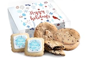 OMCOOKIE Happy Holidays Gift Basket Cookies Chocolate Chip Cookie Fudge Filled For Men Women Kids | INDIVIDUALLY WRAPPED | Large Cookies | Treat Care Package