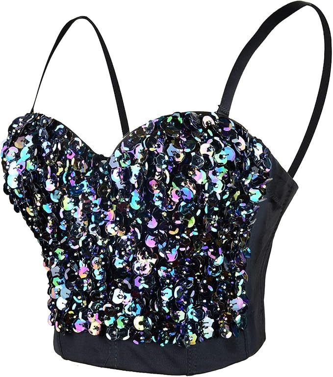 white sequin bustier top