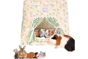 JEVND Guinea Pig Hideout Large with Curtain, Bunny Hideout, Machine Washable Guinea Pig Hide Tent Houses & Habitats, Small Animal Hideout for Pet Rabbit, Ferret, Rat, Chinchilla, Squirrel (Flower, Large)