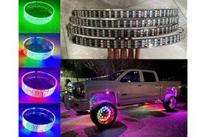YDZWAVUI Bluetooth + Remote Control Triple Row Three Rolls Treble LEDs 4PCS 15.5" Wheel Rim Lights for Car Truck SUV Pickup Dream Color Chasing Series Tire Rings Lights Brake Rotors